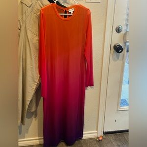 Gradient Long Sleeve Maxi Dress - Orange to Magenta